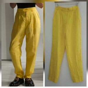 Vtg. Escada Margaretha Ley Canary Linen High Waisted Peg Leg Pleated Trouser